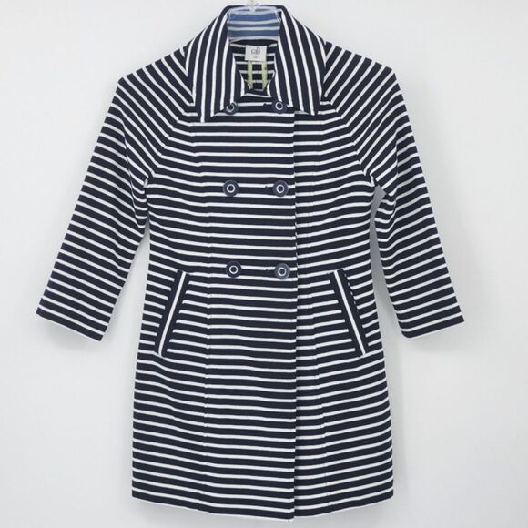 Cabi Jacket Double Breasted Trench Coat Womens Size XXS Maritime Nautical Stripe - Picture 2 of 8